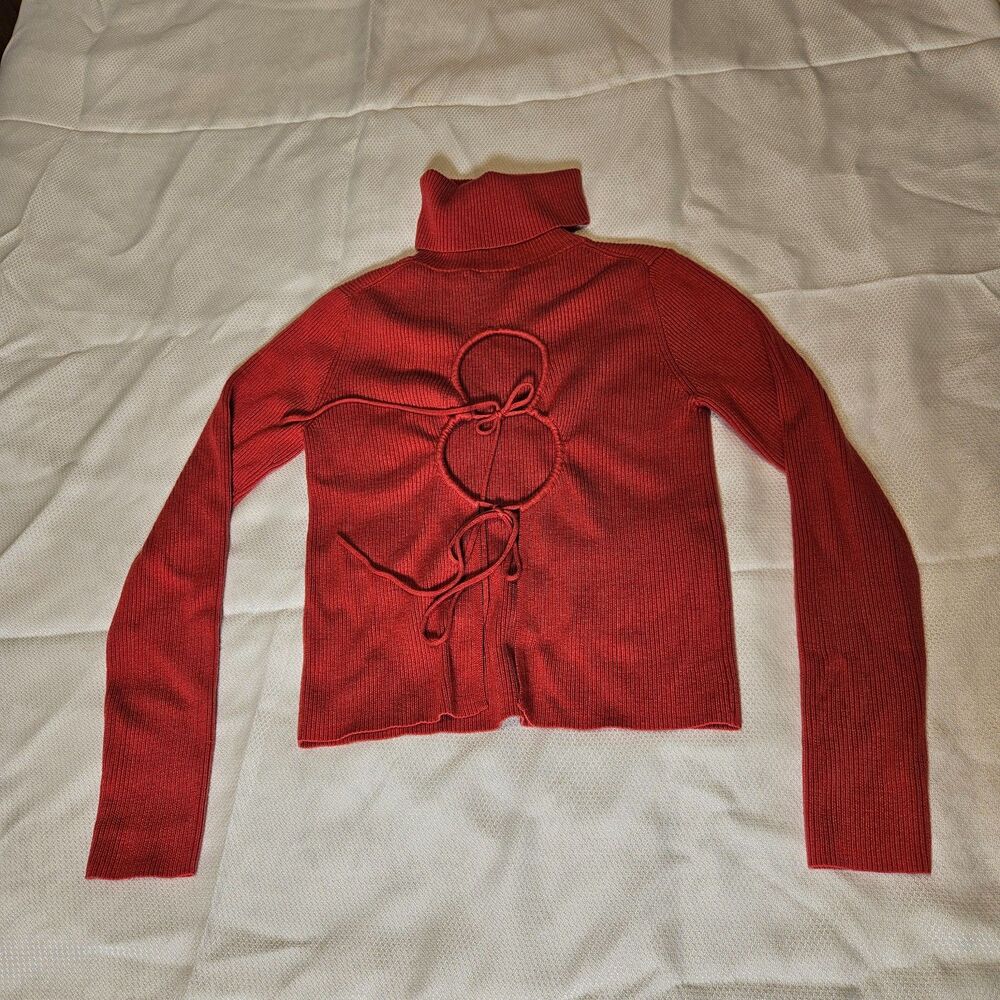 Thakoon Collective Red Turtle neck with peep whole detail Medium